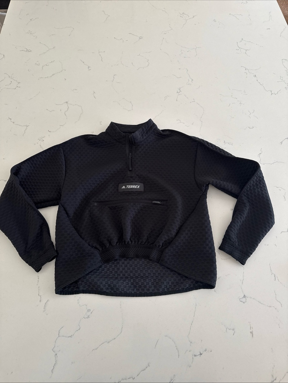 Adidas Terrex Black Waffle Athletic Sweatshirt Women 1/4 Zip Hiking